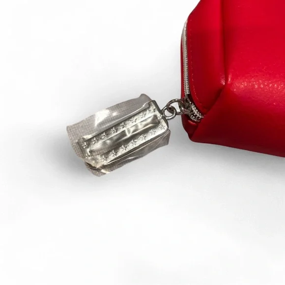 NWT Dior Red Embossed Logo Cosmetic Makeup Pouch Bag w/ Zipper Protector - Picture 6 of 8